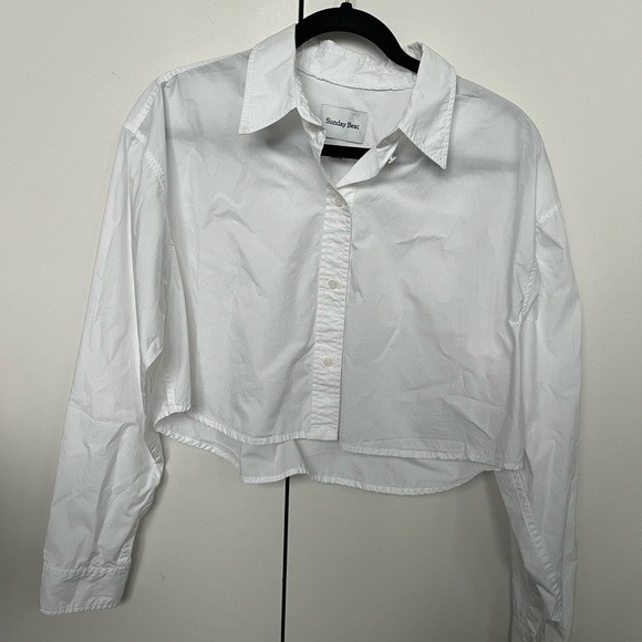 Sunday Best Cotton White Crop Button Up Collared Blouse - Picture 1 of 7